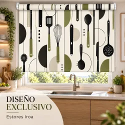 Estor para Cocina Cubiertos Verde Oliva a Medida | Estores Iroa