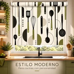 Estor para Cocina Cubiertos Verde Oliva a Medida | Estores Iroa