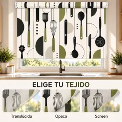 Estor para Cocina Cubiertos Verde Oliva a Medida | Estores Iroa