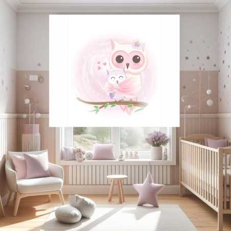 Estor Enrollable Infantil Niña Rosa con Nombre Personalizado - Diseño de Búho Bebé