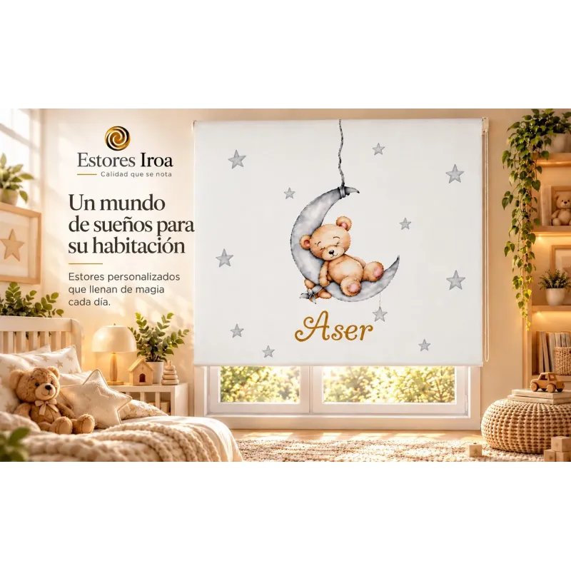 Estor Enrollable Infantil Personalizado Osito Luna | Estores Iroa