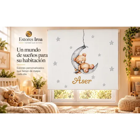 Estor Enrollable Infantil Personalizado Osito Luna | Estores Iroa