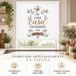 Estor Cocina con Frase Cocinamos con Amor a Medida | Estores Iroa