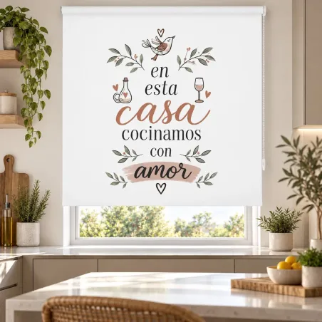 Estor Cocina con Frase Cocinamos con Amor a Medida | Estores Iroa
