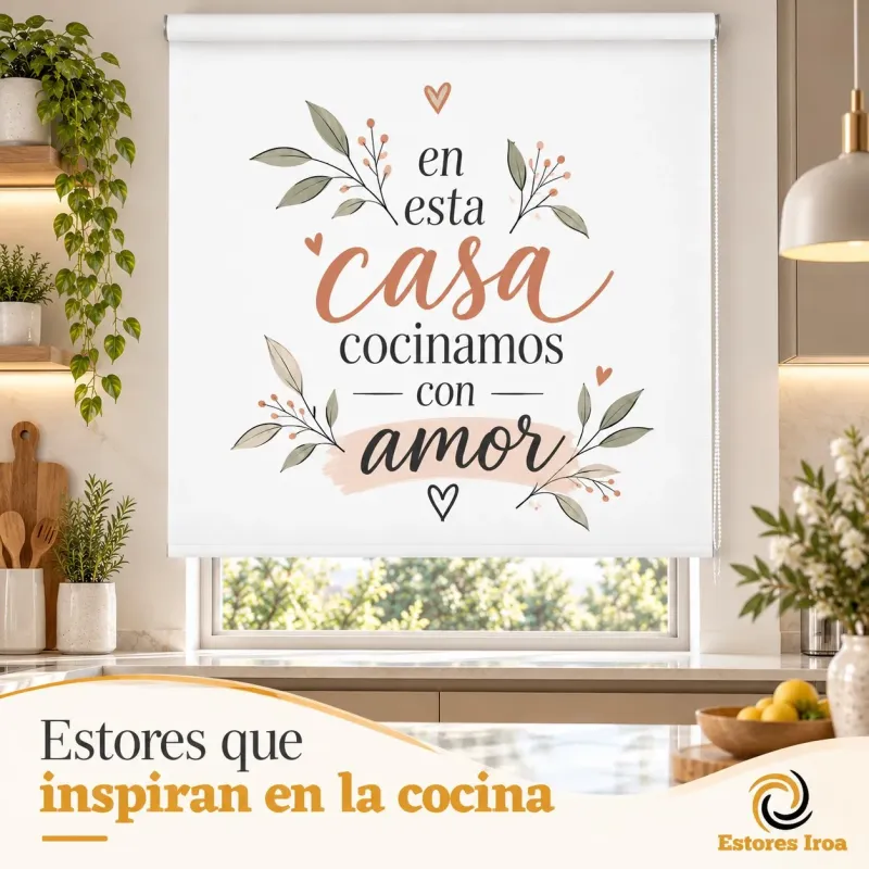 Estor Cocina con Frase y Hojas 05-26 a Medida | Estores Iroa