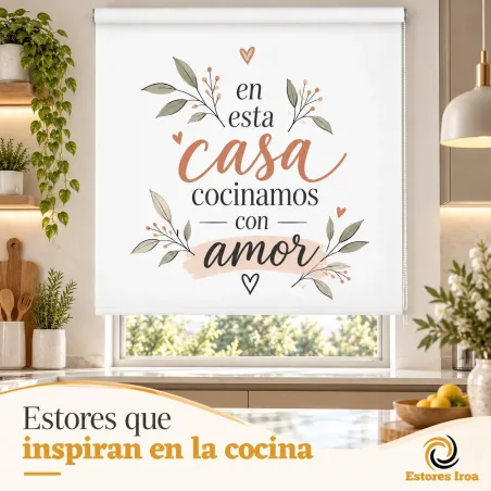 Estor Cocina con Frase y Hojas 05-26 a Medida | Estores Iroa