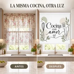 Estor para Cocina Moderno con frase Cocina con Amor Line Art 03-26 a Medida | Estores Iroa