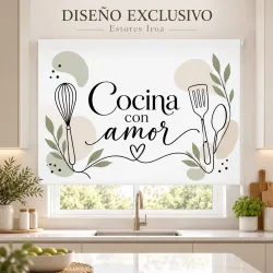 Estor para Cocina Moderno con frase Cocina con Amor Line Art 03-26 a Medida | Estores Iroa