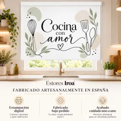Estor para Cocina Moderno con frase Cocina con Amor Line Art 03-26 a Medida | Estores Iroa