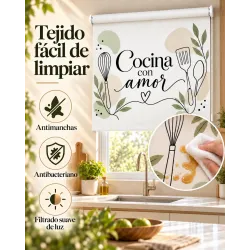 Estor para Cocina Moderno con frase Cocina con Amor Line Art 03-26 a Medida | Estores Iroa
