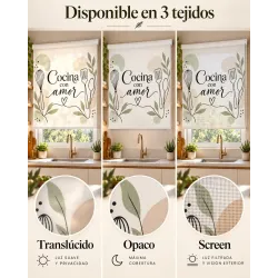 Estor para Cocina Moderno con frase Cocina con Amor Line Art 03-26 a Medida | Estores Iroa