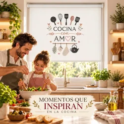 Estor Cocina con Frase Cocina con amor y Utensilios | Estores Iroa