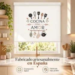 Estor Cocina con Frase Cocina con amor y Utensilios | Estores Iroa