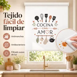 Estor Cocina con Frase Cocina con amor y Utensilios | Estores Iroa