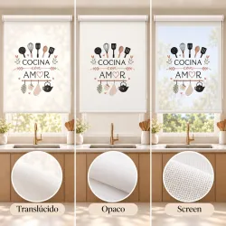Estor Cocina con Frase Cocina con amor y Utensilios | Estores Iroa