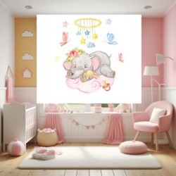Estor Enrollable Infantil Elefante en Nube Rosa - Ideal para Habitación de Bebé Niña - Translúcido Blanco