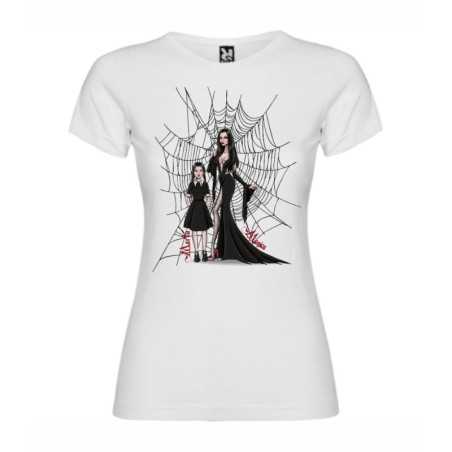 Camiseta personalizada Mujer Miercoles y Morticia Addams- Camiseta Friki Dia de la Madre- Camiseta Familia Addams