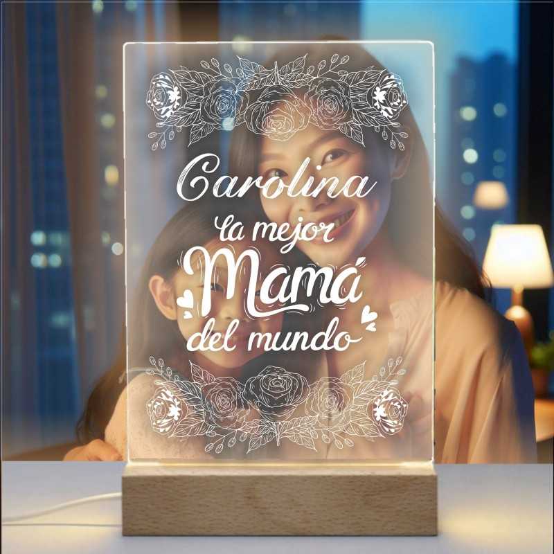 Lampara personalizada Mama 02 Lampara Led Metraquilato para personalizar. Dia de la madre regalos originales.