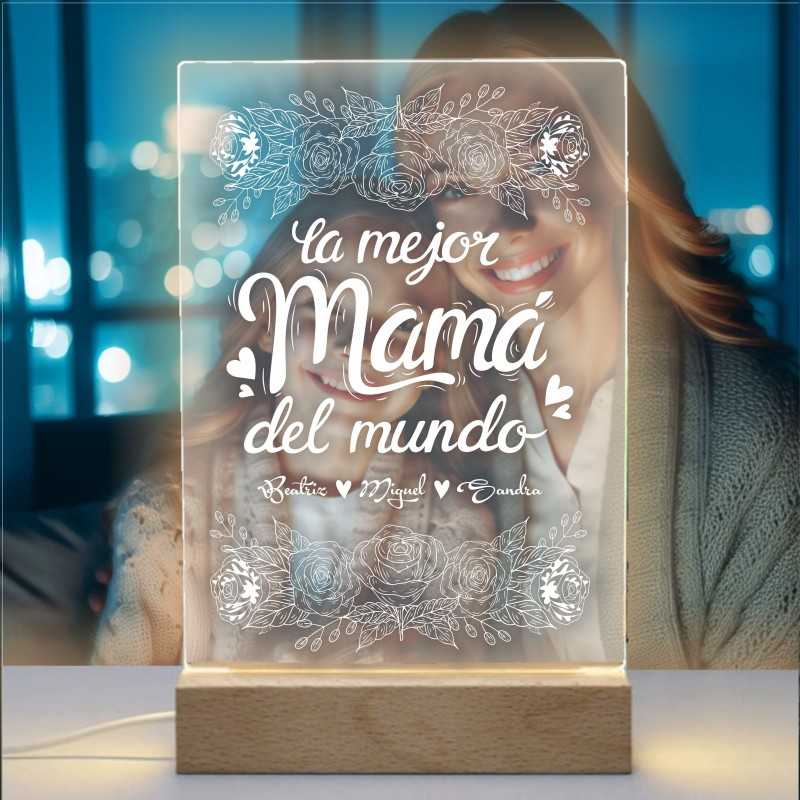 Lampara personalizada Mama 01. Lampara Led Metraquilato para personalizar. Dia de la madre regalos originales.