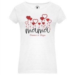 Camisetas de mujer dia de la Madre Regalos personalizados Para dia de la Madre Camiseta Corazón 05 para Mama con nombre niños.