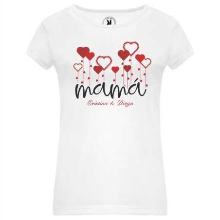 Camisetas de mujer dia de la Madre Regalos personalizados Para dia de la Madre Camiseta Corazón 05 para Mama con nombre niños.