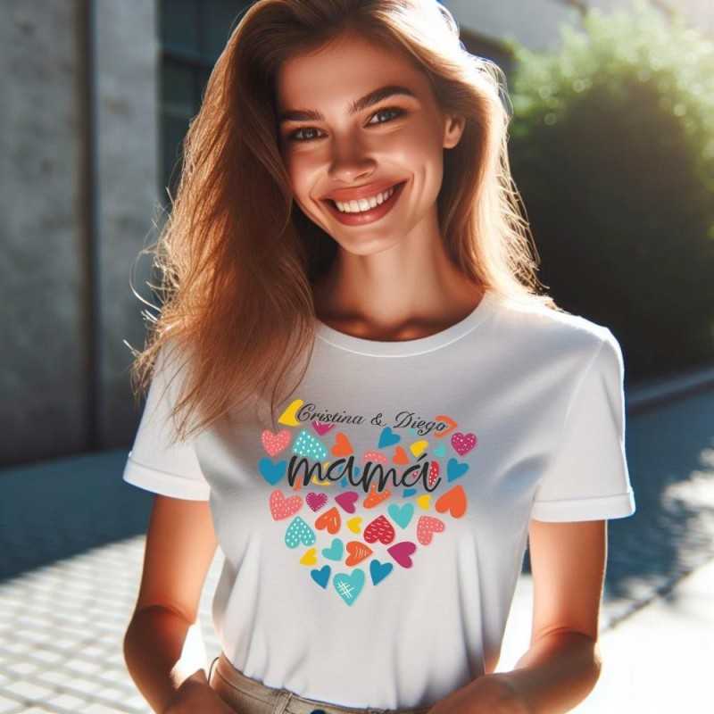 Camisetas de mujer dia de la Madre Regalos personalizados Para dia de la Madre Camiseta Corazón 04 para Mama con nombre niños.