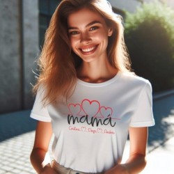 Camisetas para el dia de la Madre Regalos presonalizados Para dia de la Madre Camiseta Corazón 02 de Mama con nombre niños.