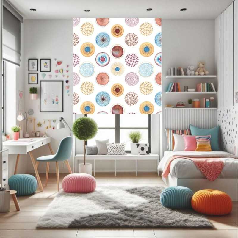 Estor juvenil chica- Estor habitación juvenil chica dibujo estampado circulos 307- Estor enrollable habitación juvenil chicas