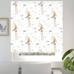  Estores infantiles niño. Estor estampado Infantil Nubes y Luna . Estor cuarto bebe. Estor niños habitación infantil.