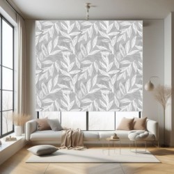 Estor Enrollable Decorativo Floral 112 Hojas Blancas Fondo Gris -