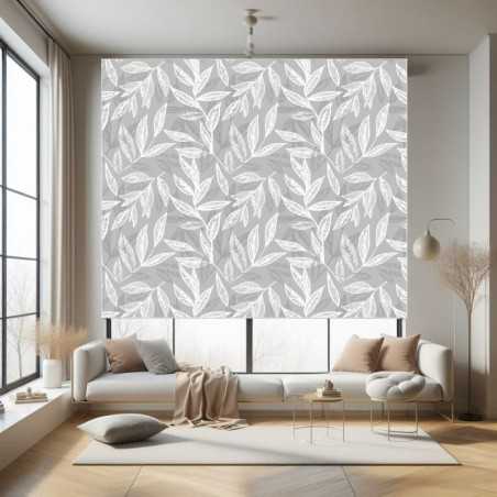 Estor Enrollable Decorativo Floral 112 Hojas Blancas Fondo Gris -