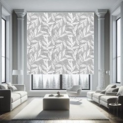  Estor Enrollable Decorativo Floral 112 Hojas Blancas Fondo Gris -