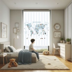 Estores Infantiles Niño Mapa Mundi . Estor infantil habitación niño. Estor infantil estampado Rayas