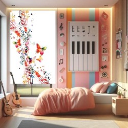 Estores Juveniles Chicas Musica 102- Estores habitación Juvenil Niñas dibujo Mariposa y Musica