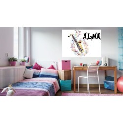 Cuadros Juveniles Personalizados Saxo 001- Cuadros personalizados con nombre niñas- Lienzo en Madera Personalizado Musica