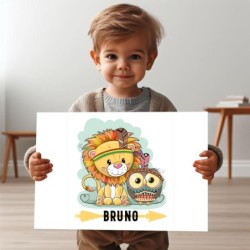  Cuadros infantiles Personalizados Niño Leon 001- Cuadro personalizado con nombre infantil niño Leon.