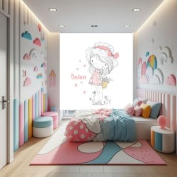 Estores infantiles niña personalizados. Estores infantiles niña dibujo Niña Cesta Flores