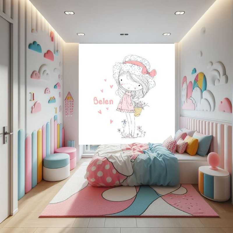 Estores infantiles niña personalizados. Estores infantiles niña dibujo Niña Cesta Flores Estores infantiles niña personalizados. Estores infantiles niña dibujo Niña Cesta Flores