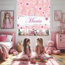 Estor Enrollable Infantil Personalizado- Diseño Floral 070 con Nombre - Luz Natural y Fácil Instalación  Estores Iroa
