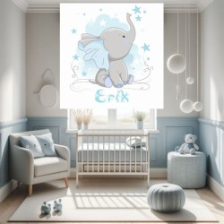 Estores Infantiles Niño Personalizados Elefante Erik - Estores Infantiles Bebe - Estores Infantiles Niño Azul Animales