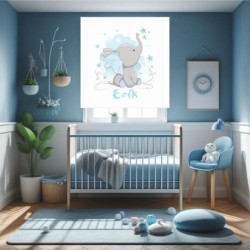  Estores Infantiles Niño Personalizados Elefante Erik - Estores Infantiles Bebe - Estores Infantiles Niño Azul Animales