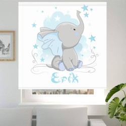  Estores Infantiles Niño Personalizados Elefante Erik - Estores Infantiles Bebe - Estores Infantiles Niño Azul Animales