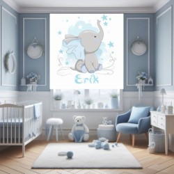  Estores Infantiles Niño Personalizados Elefante Erik - Estores Infantiles Bebe - Estores Infantiles Niño Azul Animales