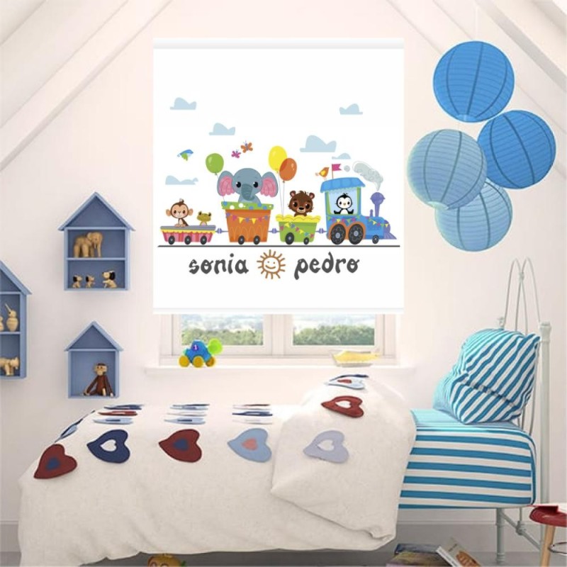Estores Infantiles Personalizados Tren 001. Unisex- Estores habitación compartida. Estores Infantiles Personalizados Tren 001. Unisex- Estores habitación compartida.