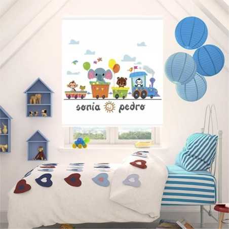Estores Infantiles Personalizados Tren 001. Unisex- Estores habitación compartida.