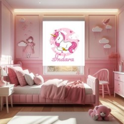 Estor Enrollable Infantil Personalizado con Nombre ? Diseño Unicornio Bebe Rosa y Blanco  Estores Iroa