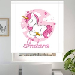  Estor Enrollable Infantil Personalizado con Nombre ? Diseño Unicornio Bebe Rosa y Blanco Estores Iroa