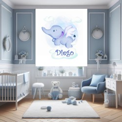 Estor Infantil con Diseño Animal Elefante Bebe Azul Bebe Cuarto B Personalizado — Un diseño dulce y divertido, para dulces sueño