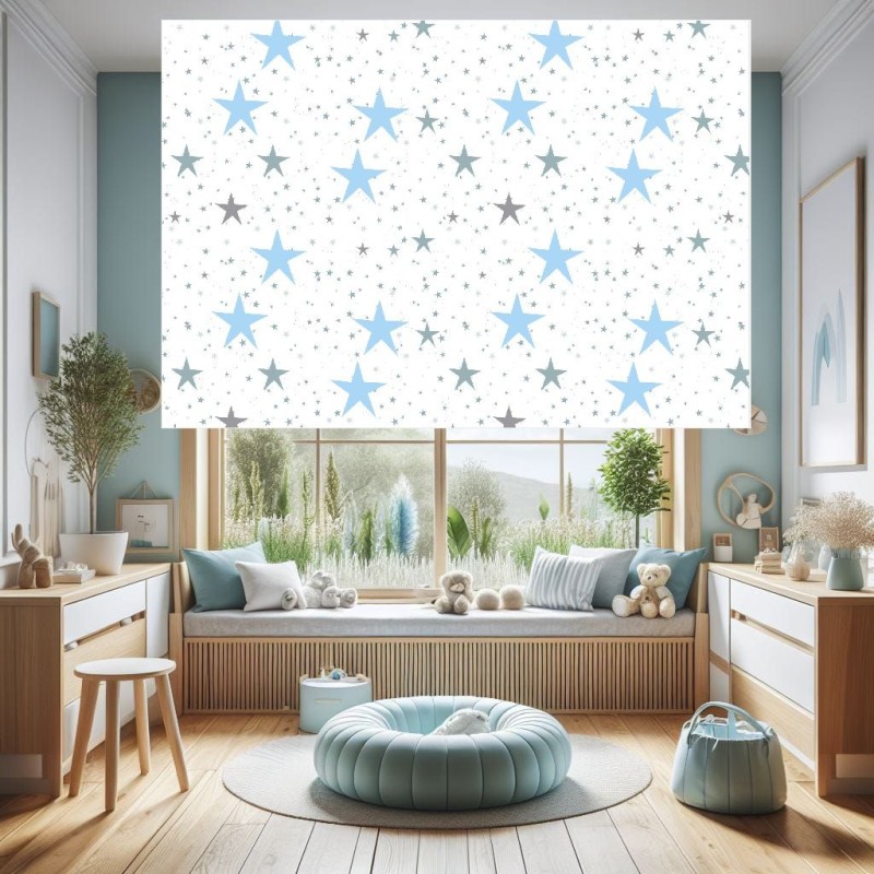 Estor Infantil con Diseño Enrollabl Estrella Cuarto Bebe De Estrella Azul Niño In — Un diseño encantador y divertido, para decor