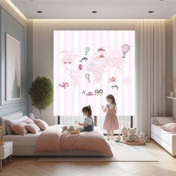 Estor con Diseño Mapa Mundi Raya Rosa Mapa Mundi — Un diseño moderno, para niñas con gran imaginación